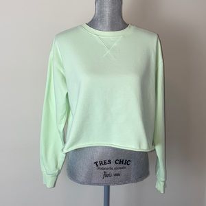 Cozy Cropped Crewneck Sweatshirt Light Lime Green Size XS